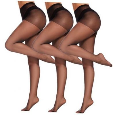 3 Pairs Women's Sheer High Waist Tights, 15D Ultra Thin Large 3 Black